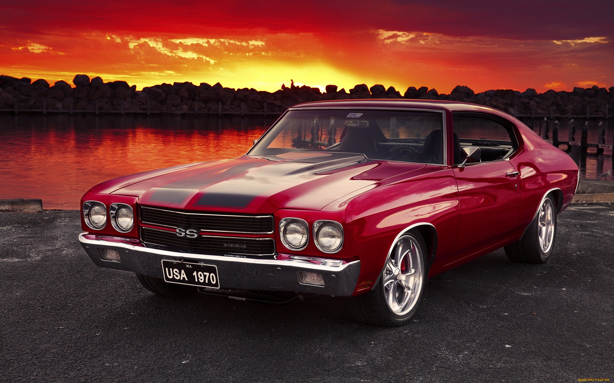 автомобили, chevrolet, chevelle, red, sunrise.